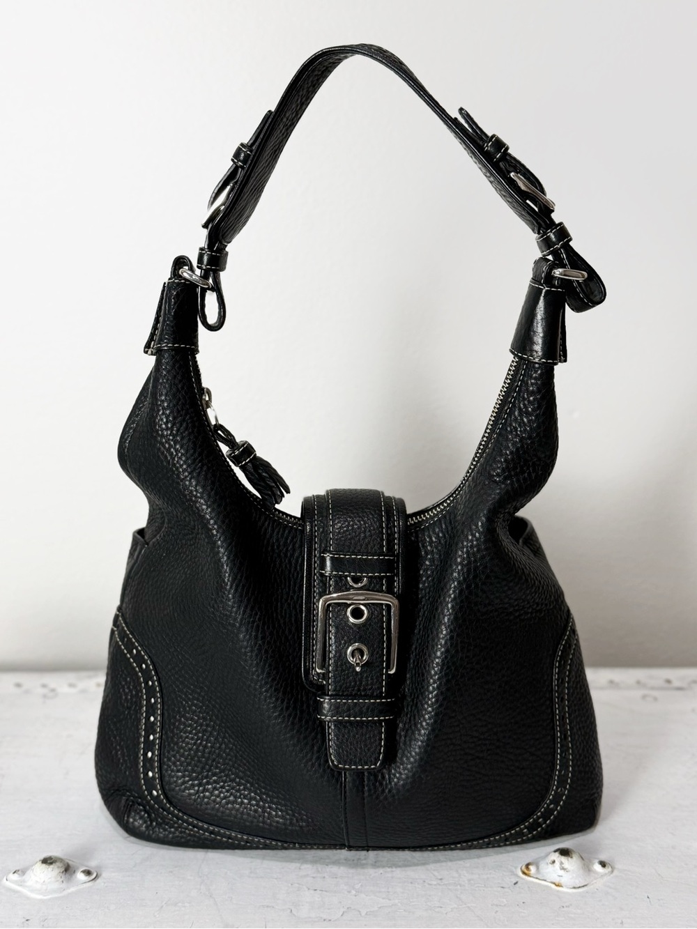 Coach Vintage Hamptons Pebbled Leather Hobo Bag Black Y2K 5054 - Picture 3 of 11